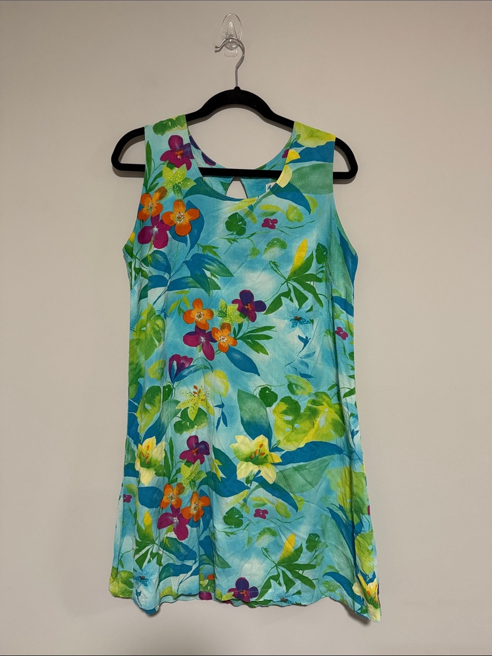 Vintage Jams World Sleeveless Floral Mini Dress Size Large 80s 90s Hawaiian